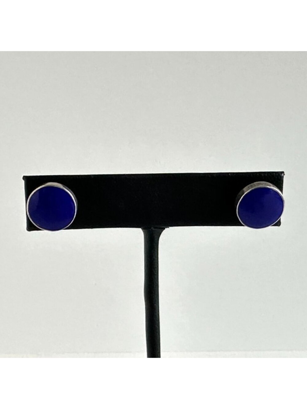 Cobalt Blue Glass Cabochon Sterling Silver Stud Earrings Vintage